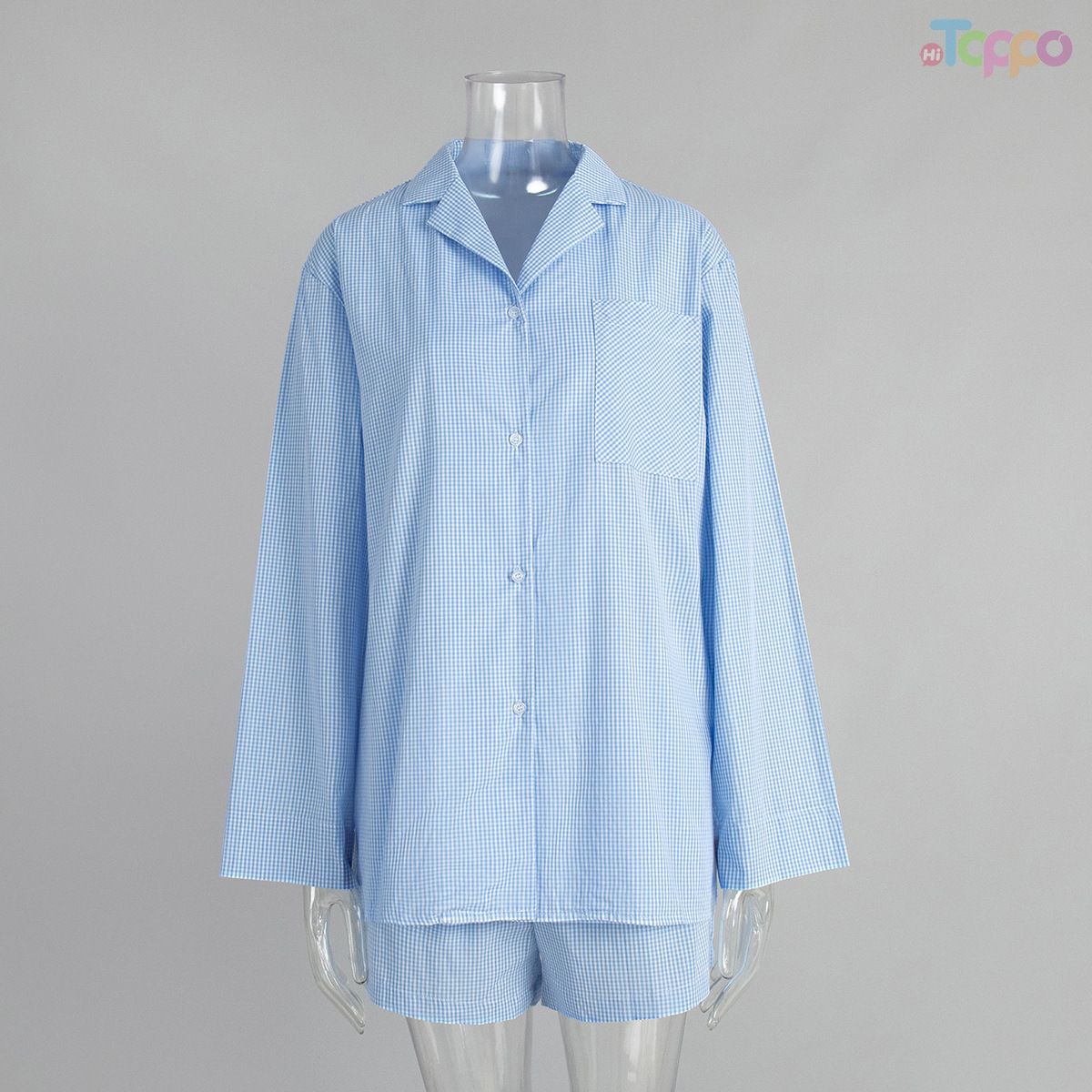 Pink Gingham Oversized Shirt & Shorts Loungewear Set