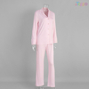 Soft Pink Lapel Collar Button-Front Cozy Pajama Set