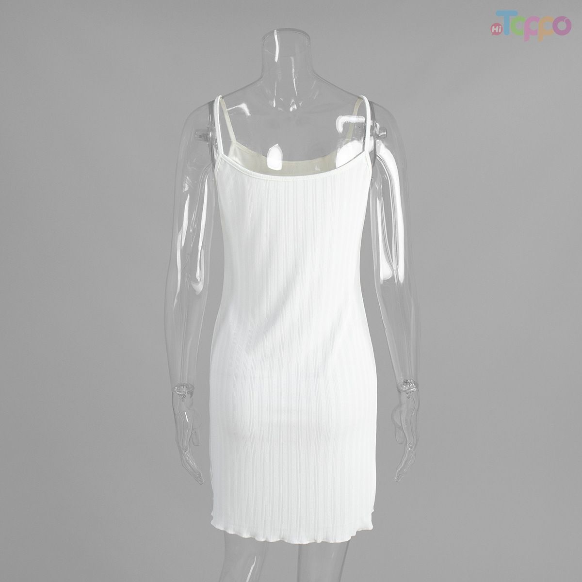 White Eyelet Texture Camisole Dress with Scalloped Hem