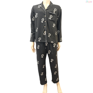 Trendy Black TikTok Sparkly Long-Sleeve Pajama Set