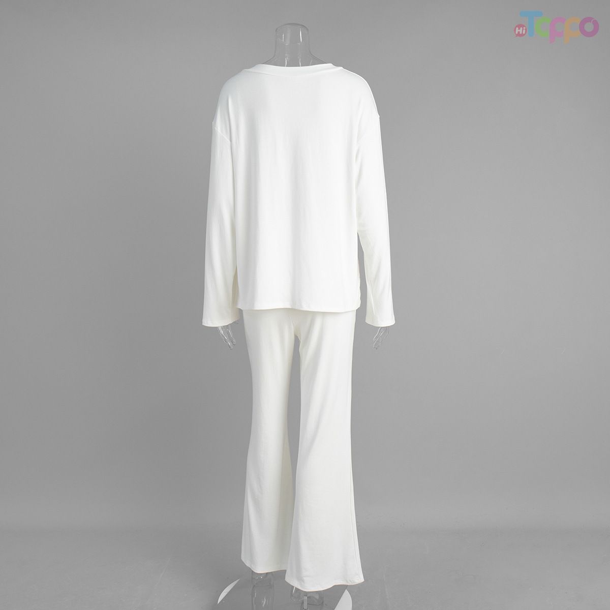 White V-Neck Top & Flare Leg Loungewear Set