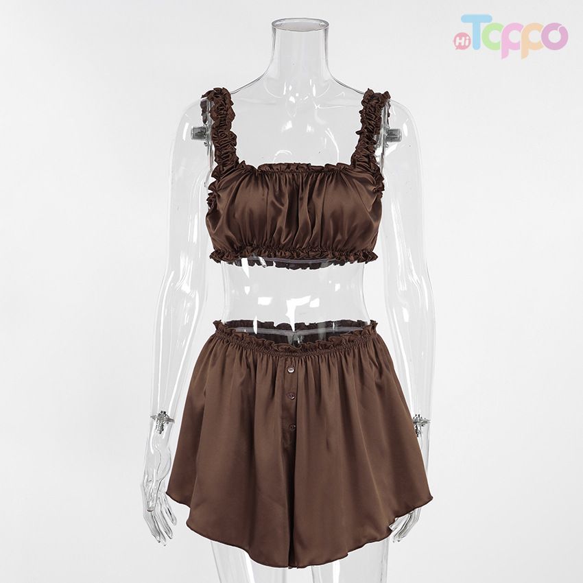 Chocolate Brown Satin Robe & Cami Loungewear Set