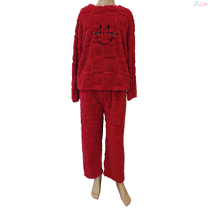Red Heart Plush Loungewear Set with Sweet Smile Accent