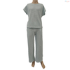 Women's Light Gray Waffle-Knit Short-Sleeve Wide-Leg Lounge Set