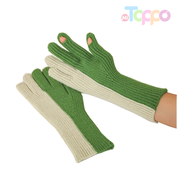 Autumn Winter Lovely Knit Gloves Two Exposed Fingers Tips Two-colors Knitted Texting Gloves Touch Screen Gloves