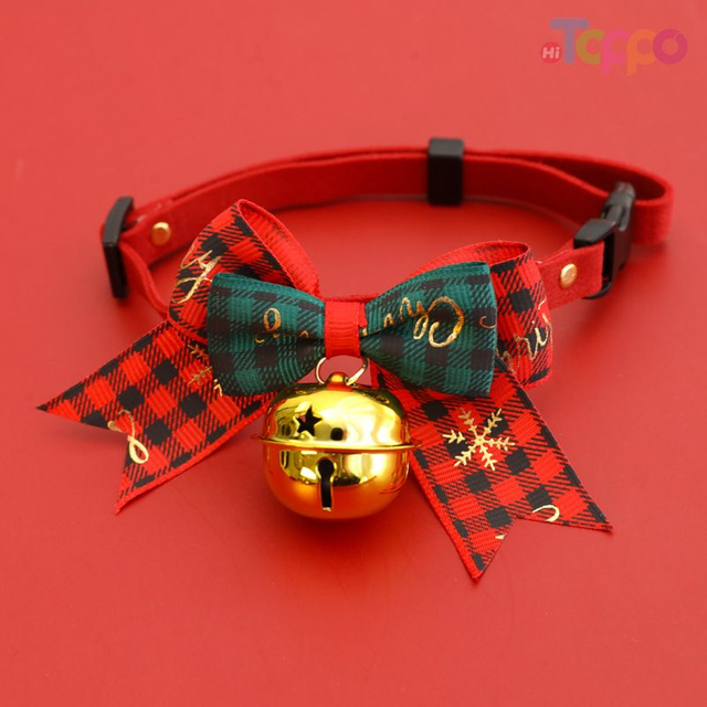 Festive Plaid Bowtie Collar with Bell for Pets