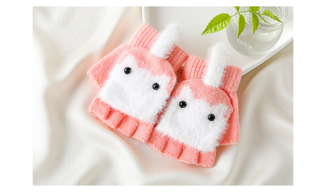 Children's imitation cashmere knitted warm flip half-finger gloves