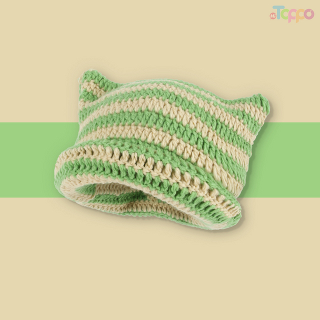 Japanese Internet celebrity ins Little devil striped knitted wool hat cat ear pullover hat