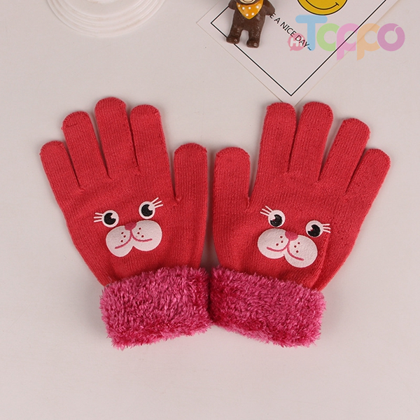Autumn/Winter Knit Gloves Outdoor Warm Five Finger Printed Cat Cute Children Gloves 
