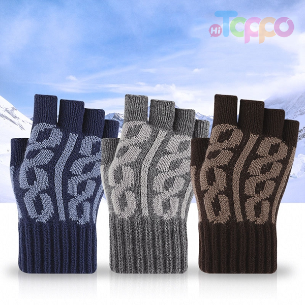 Warm Half-finger Gloves Jacquard Knit Gloves Fingerless Gloves