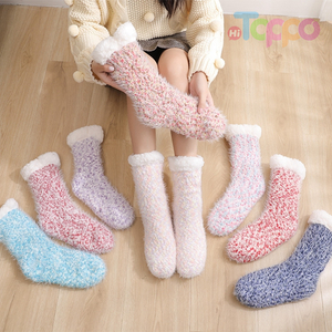 Women Winter Fluffy Anti Slip Terry Fuzzy Floor Slipper Socks 