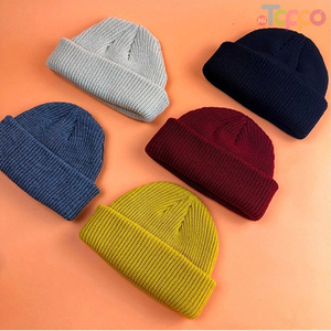 Unisex Double Layered Beanie Warm Ribbed Winter Fisherman Docker Hat Retro Brimless Fisherman Beanie Winter Hats