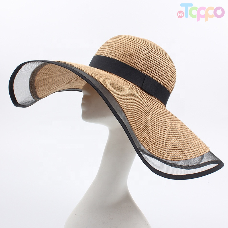 Floppy Wide Brim Sun Hat Ladies Beach Straw Fedora Summer Foldable Straw Hat