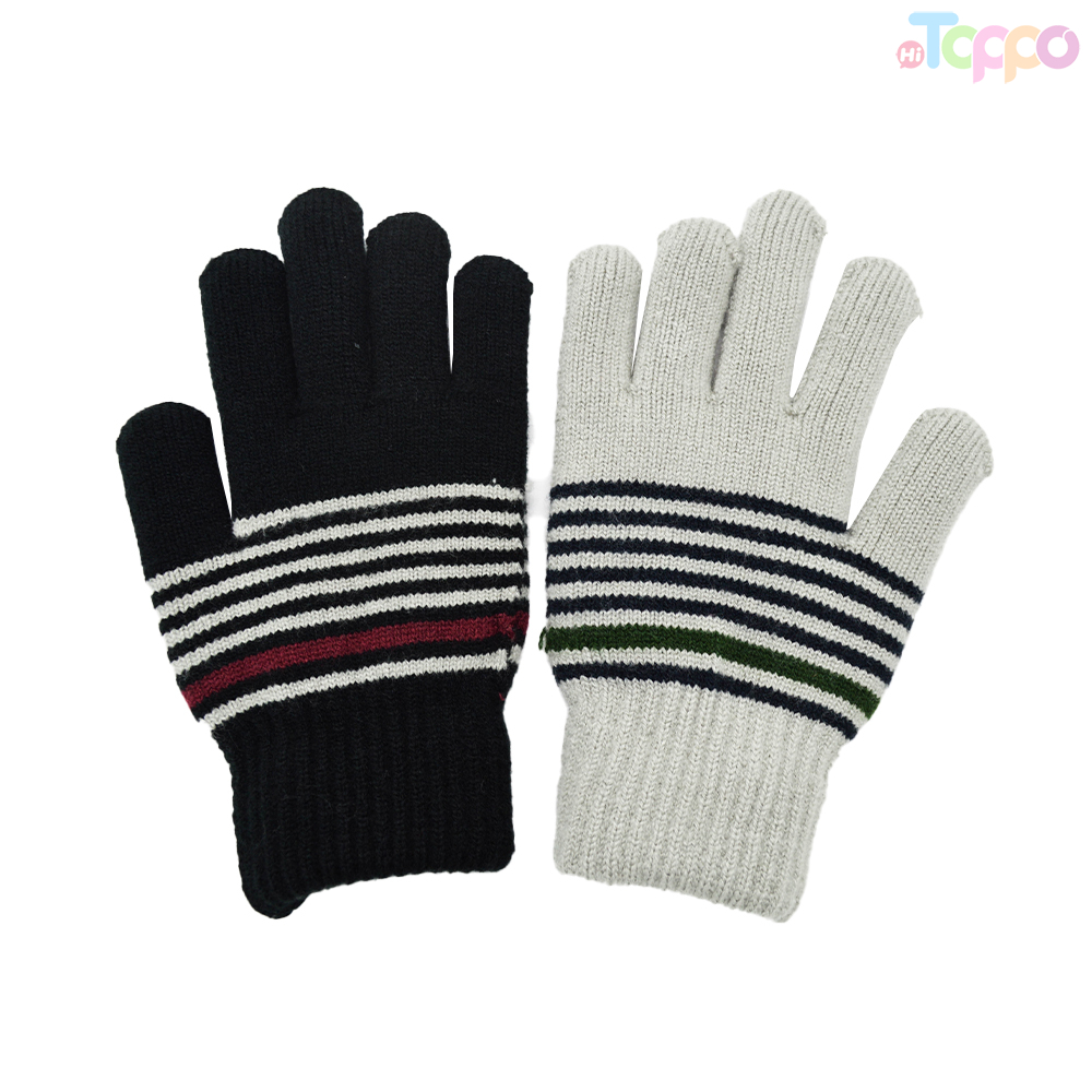 Double Layer Thick Striped Jacquard Gloves Fleece Gloves Warm Gloves