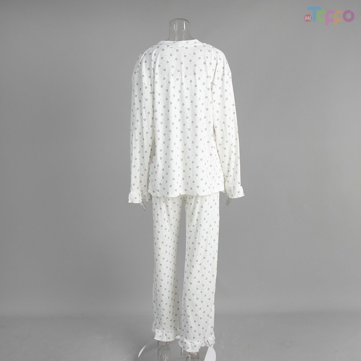 White Heart Print 3-Piece Cardigan & Wide-Leg Lounge Set