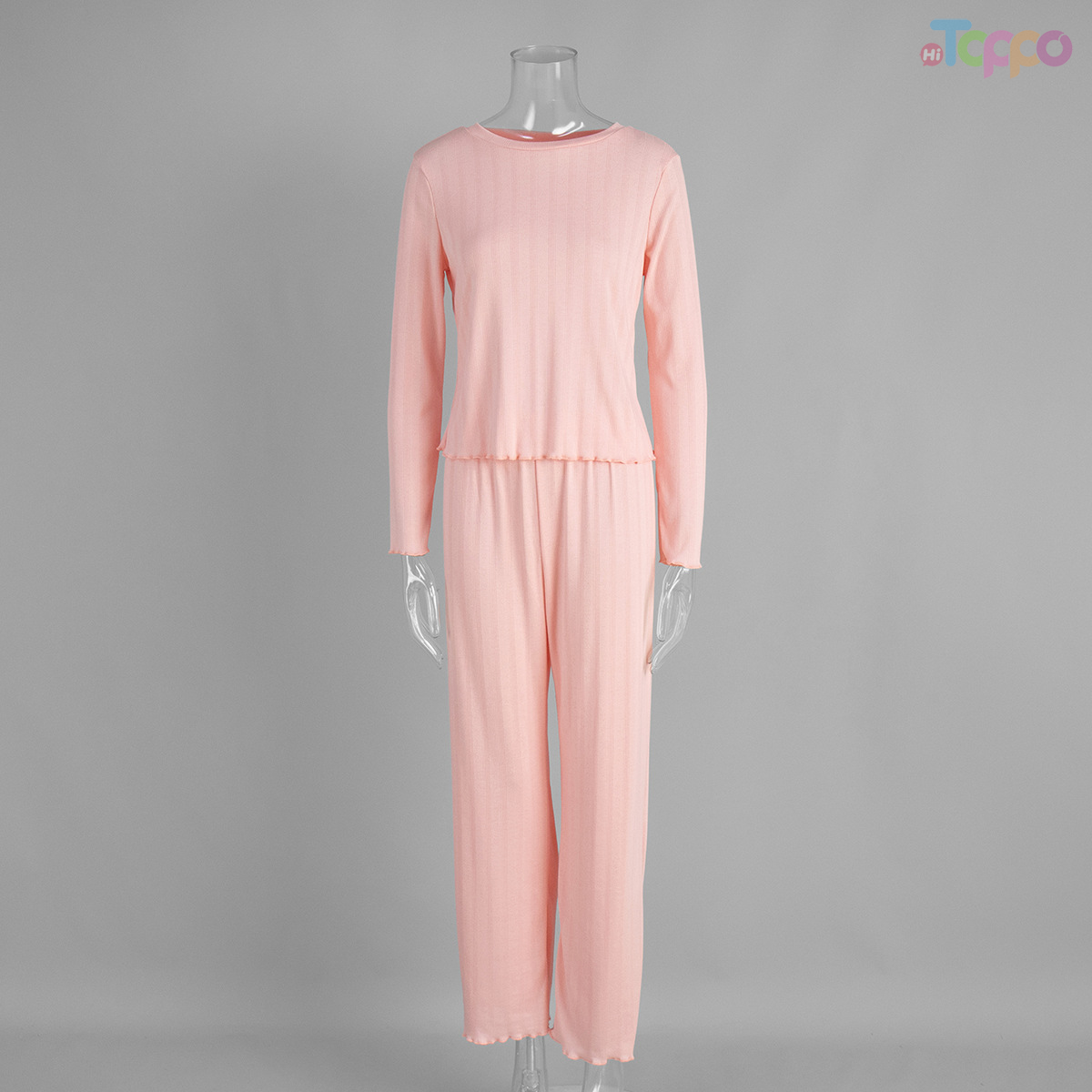 Women's White Ribbed Long-Sleeve Top & Cropped Pants Loungewear Set