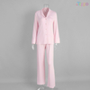 Soft Pink Lapel Collar Button-Front Cozy Pajama Set