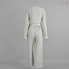 Light Gray Cropped Button-Front Contrast Trim Wide-Leg Two-Piece Set