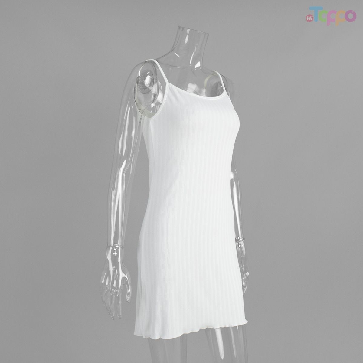 White Eyelet Texture Camisole Dress with Scalloped Hem