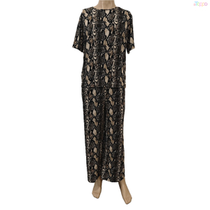 Black & Beige Snake Print Short-Sleeve Wide-Leg Pants Chic Set