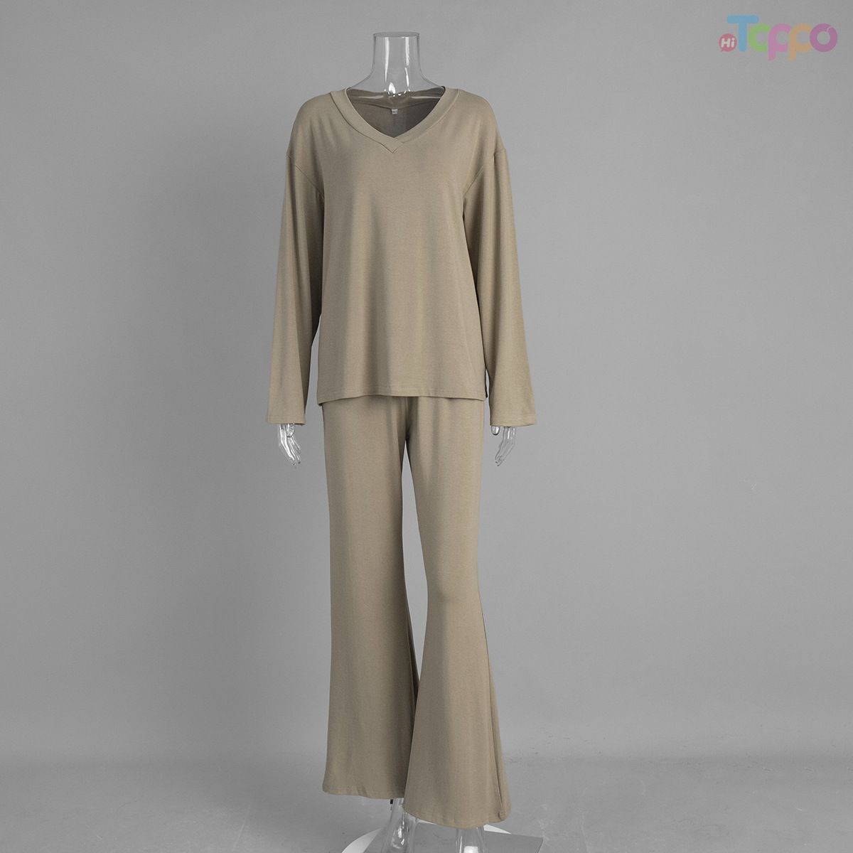 White V-Neck Top & Flare Leg Loungewear Set