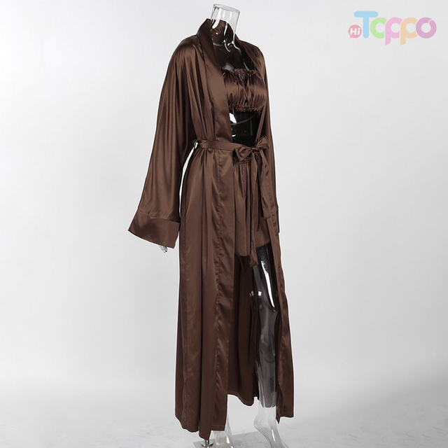 Chocolate Brown Satin Robe & Cami Loungewear Set