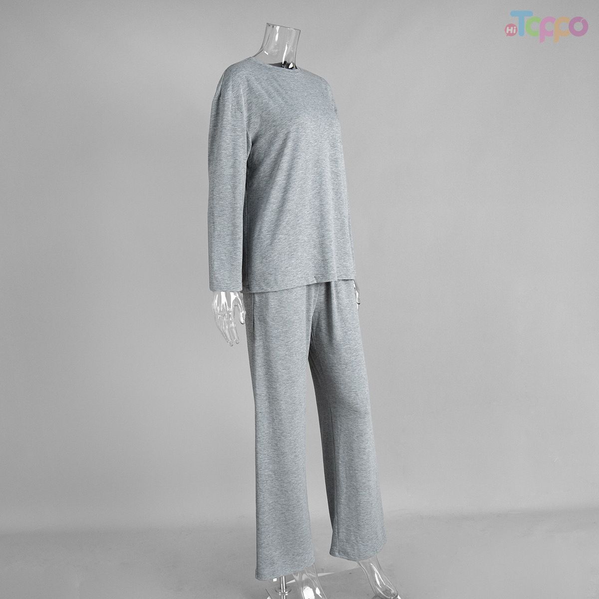 Women's Long Sleeve Soft Loose-Fit Heather Gray Lounge Pajama Set
