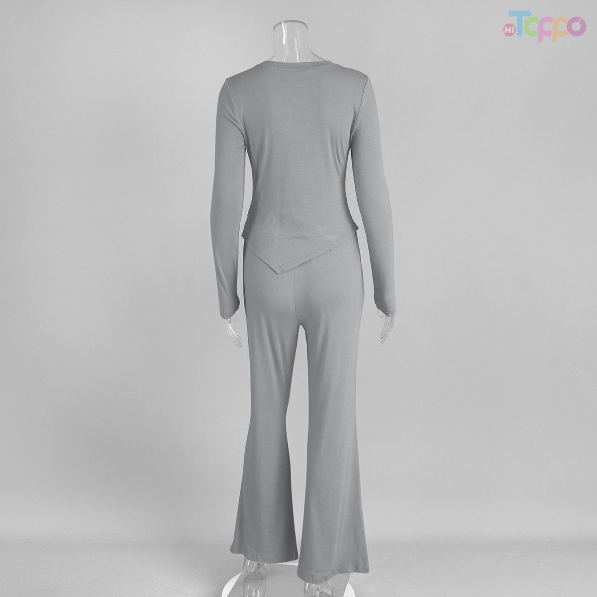 Women's Burgundy Long-Sleeve Two-Tone Flared Pants Lounge Set