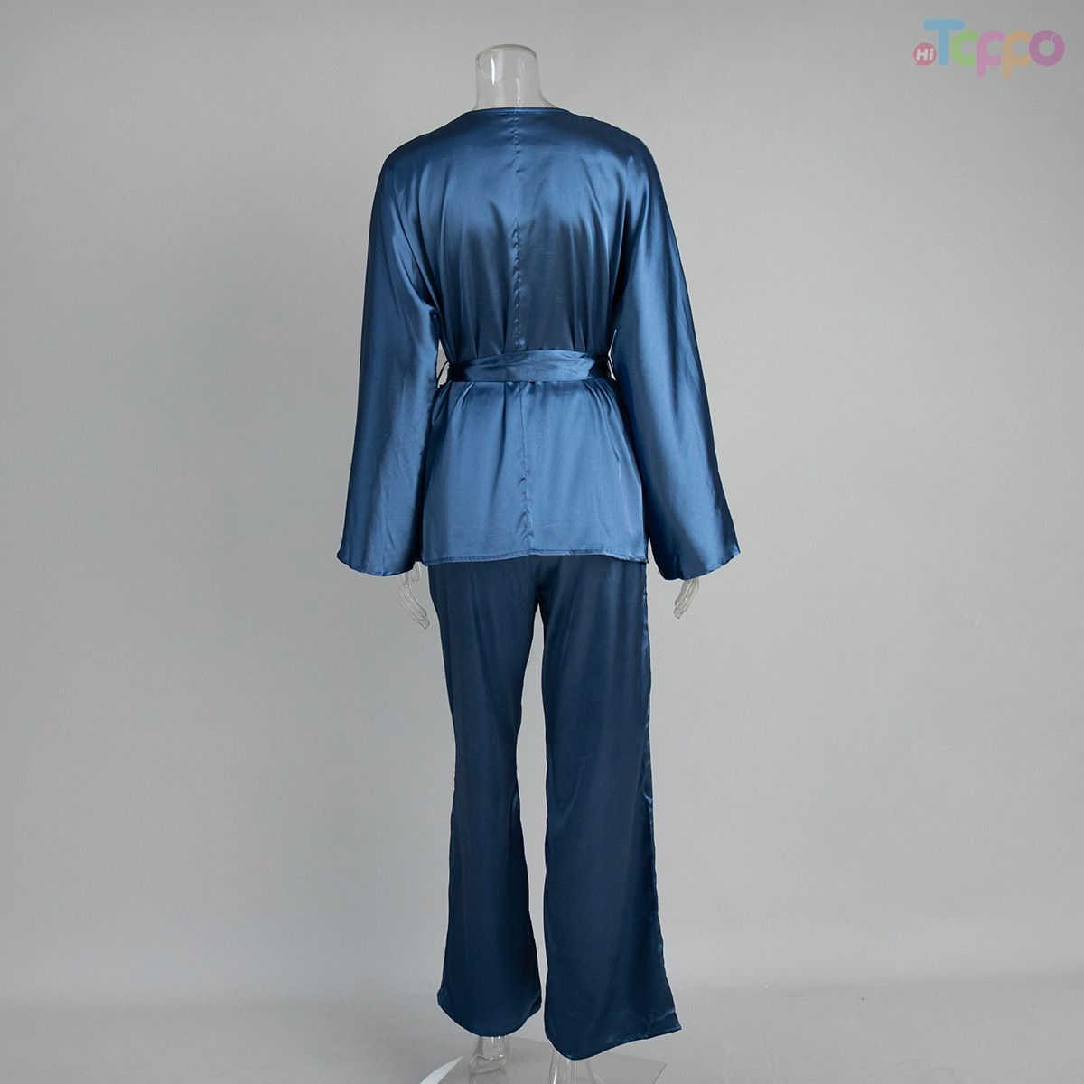 Sexy Leopard Print Satin Pajama Set with Belt