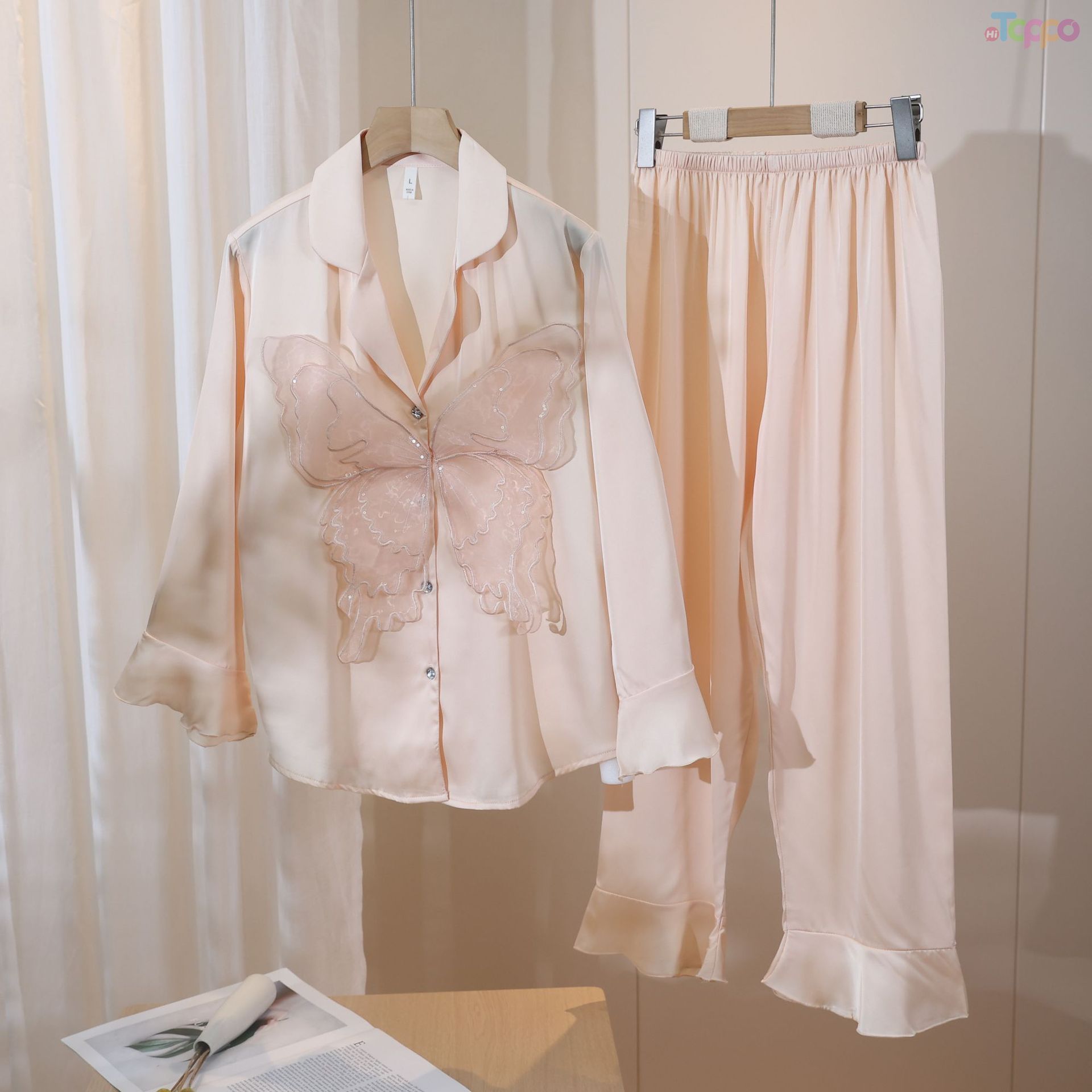 Elegant Lace Butterfly Satin Pajama Set for Women