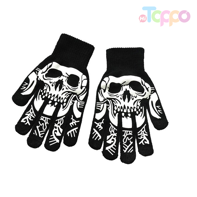 New Punk Knit Gloves Unisex Halloween Printed Gloves Glow In The Dark Winter Gloves Luminous Fitness Glove Cycling Gloves