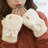 Lovely Cartoon Fingerless Flip Gloves Rabbit Hair Thicken Winter Warm Gloves for Girls