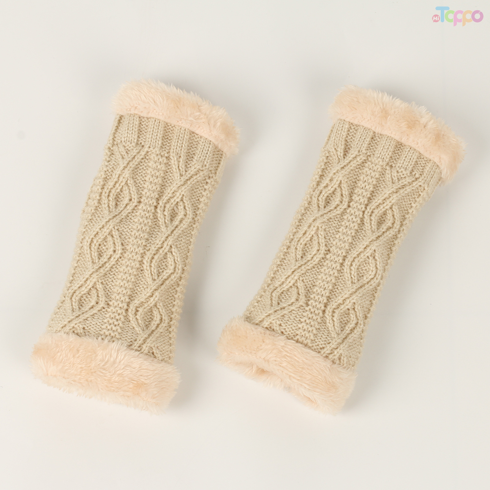 Plus fleece thickened gloves diamond shaped short knitted missing finger plush cuff