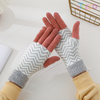 Knitted plaid gloves plus fleece thickened cycling five-finger touch screensaver warm gloves