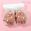 Lovely Christmas Gloves Cute Student Fingerless Flip Gloves Acrylic Winter Warm Gloves