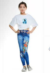  Kids Seamless Knitted Skinny Denim Jean Legging Sublimation Leggings Varieties of Designs Imitation Jeans for Girls