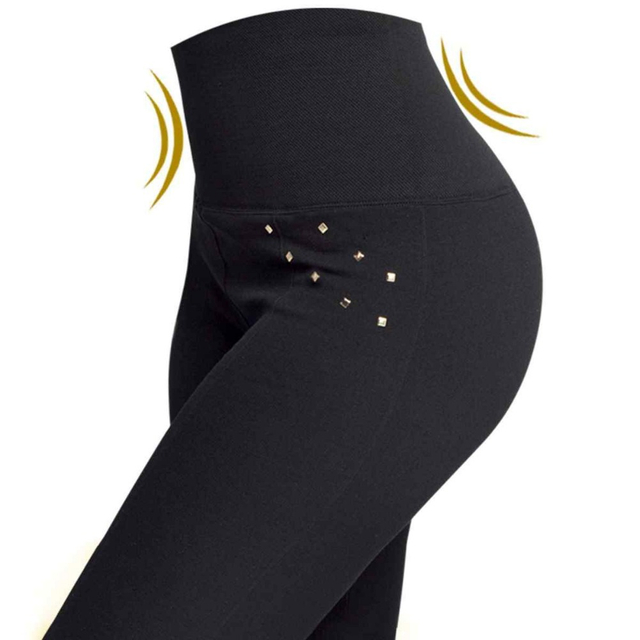 High Waisted Black Leggings for Women Zipper Button Ironed Diamond Leggings Seamless Leggings with Decoration Hot Leggings Ladies Fitness Stretchy Tight Leggings for Female 