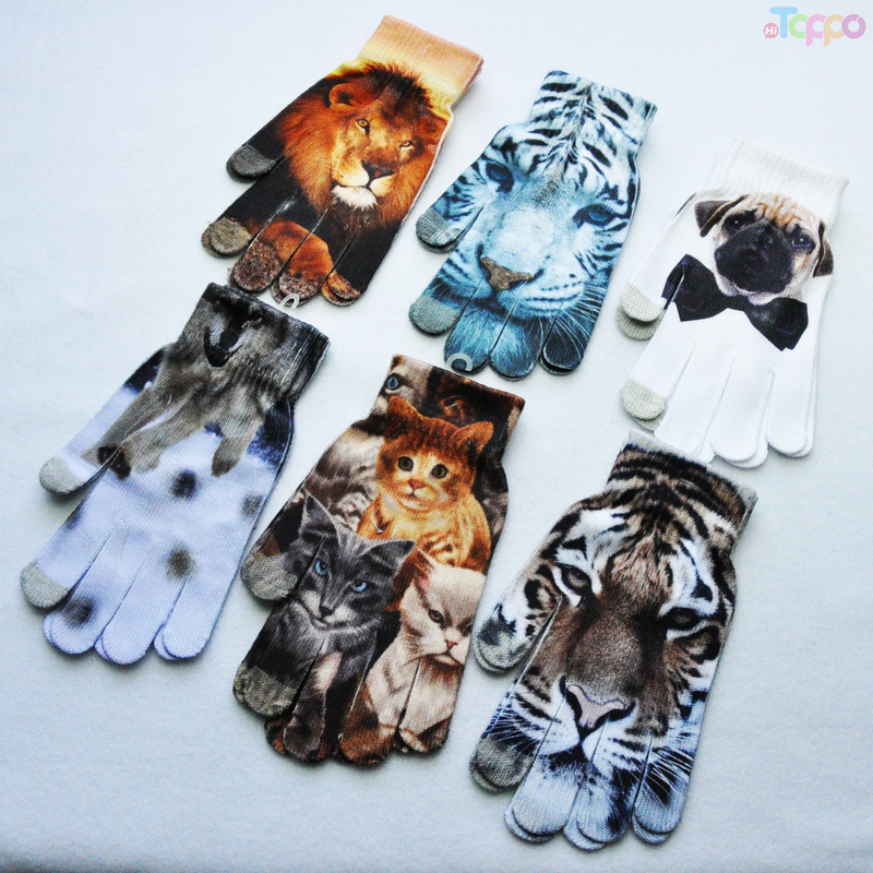 Unisex 3D Knitted Gloves Touch Screen DIY Thermal Sublimation Glove Animal Print Painted Knit Gloves