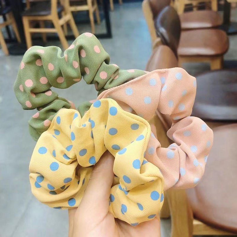 Colorful POLKA DOTS, matching scrunchies,