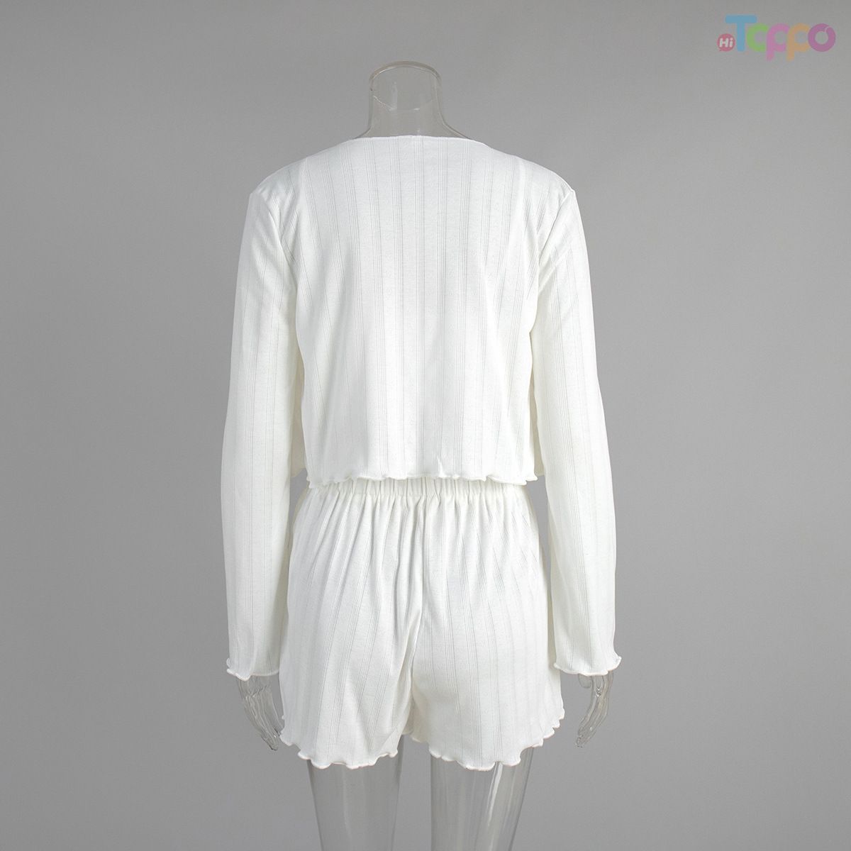 White Ribbed Crop Cardigan Cami Shorts Lounge Set