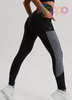 Women Tights Custom Logo Ladies Yoga Pants Stripe Stitching Stylish Design Leggings High Waisted Elastic Fashionable Pants with Mesh Pocket