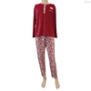 Cute Burgundy Heart Print Long-Sleeve Cozy Pajama Set