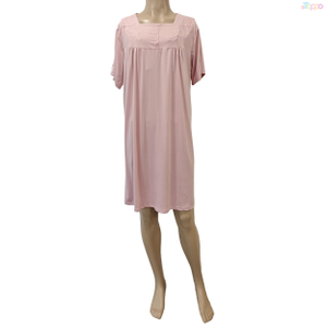 Soft Pink Short-Sleeve Nightgown with Delicate Embroidered Trim