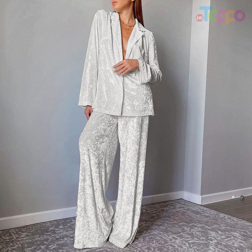 Champagne Crushed Velvet Loungewear Set