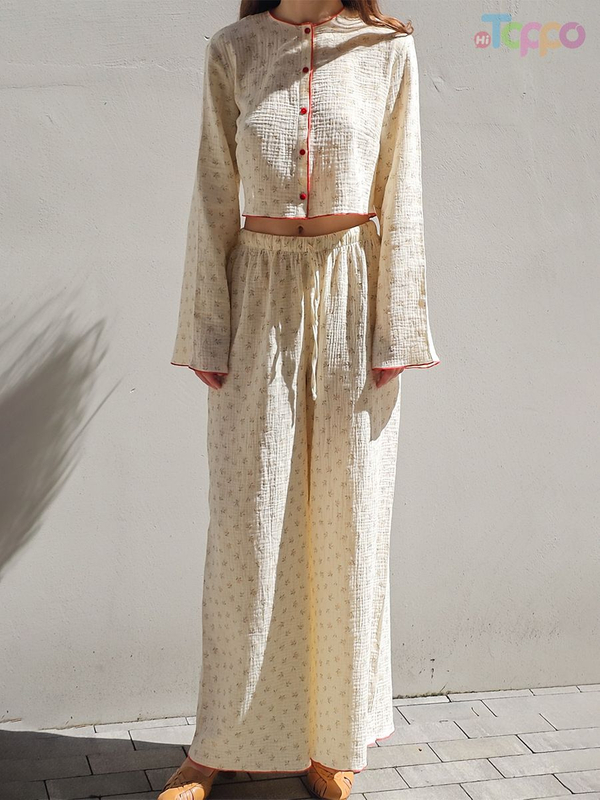 Women's Ditsy Floral Linen Blend Crop Loungewear Set