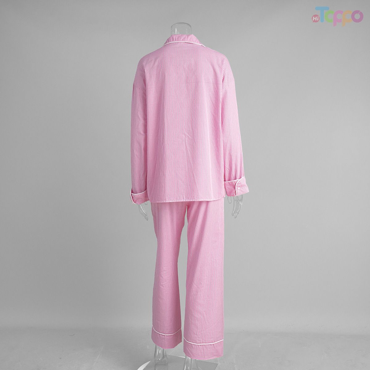 Light Blue Striped Long-Sleeve Pajama Set with Contrast Trim