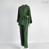 Women's Olive Green Wrap-Style Tie-Waist Wide-Leg Lounge Set