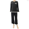 Black Long-Sleeve Loungewear Set with White Trim