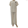 Beige Textured Geometric Short-Sleeve Wide-Leg Loungewear Set