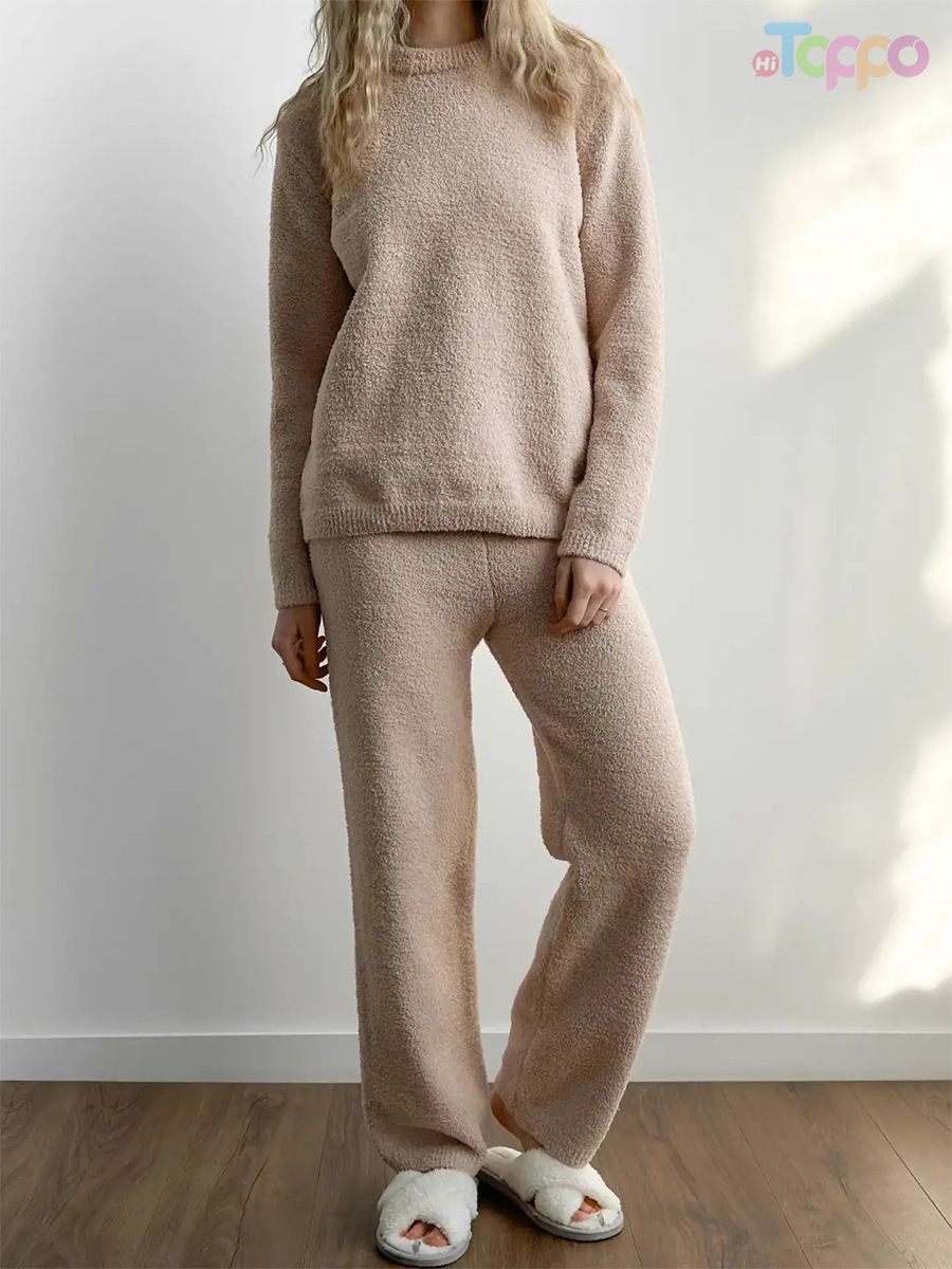 Pastel Pink Fuzzy Mock Neck Cozy Loungewear Set